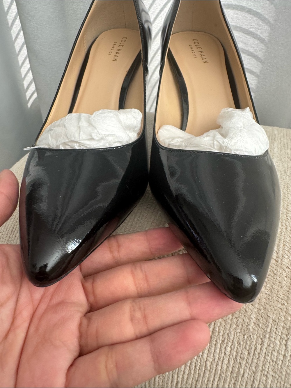 Cole Haan Grand OS Womens 8 Black Patent Pointed Toe Stiletto Pumps Heels - Picture 3 of 9